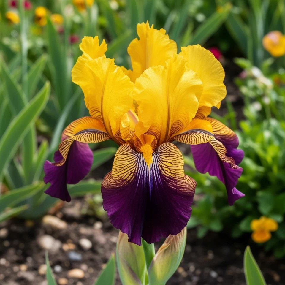 Bearded Iris Seeds for Planting – Golden Yellow & Purple Ruffled Blooms, 45 Ornamental Flower Seeds