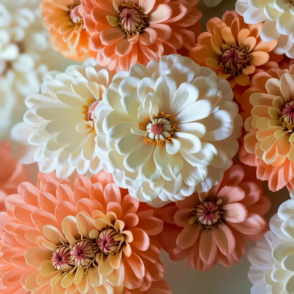 Peaches and Cream Zinnia Seeds Mix Salmon and White, Zinnia elegans Annual Flower Seeds Pack of 100