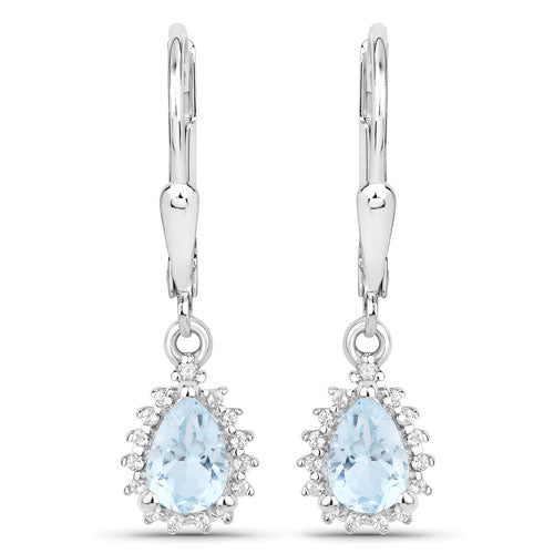 2.00 Carat Genuine Blue Topaz and White Topaz .925 Sterling Silver Jewelry Set