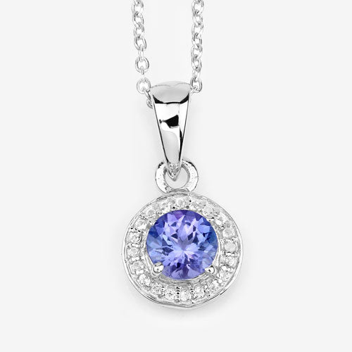 1.05 Carat Genuine Tanzanite and White Topaz .925 Sterling Silver Pendant