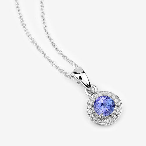 1.05 Carat Genuine Tanzanite and White Topaz .925 Sterling Silver Pendant
