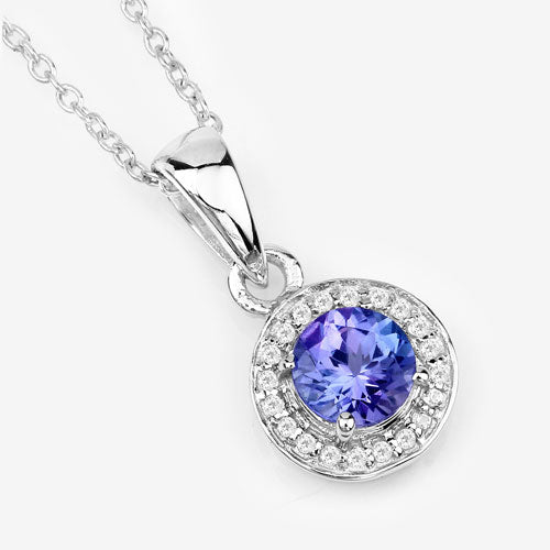 1.05 Carat Genuine Tanzanite and White Topaz .925 Sterling Silver Pendant