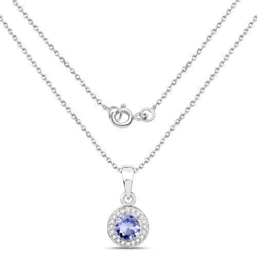 1.05 Carat Genuine Tanzanite and White Topaz .925 Sterling Silver Pendant