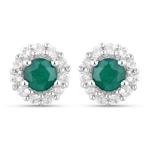 1.81 Carat Dyed Emerald and White Topaz .925 Sterling Silver Jewelry Set