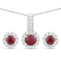 2.17 Carat Genuine Ruby and White Topaz .925 Sterling Silver Jewelry Set