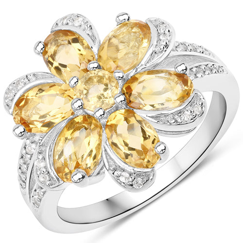 7.92 Carat Genuine Citrine and White Topaz .925 Sterling Silver 3 Piece Jewelry Set (Ring, Earrings, and Pendant w/ Chain)
