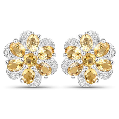 7.92 Carat Genuine Citrine and White Topaz .925 Sterling Silver 3 Piece Jewelry Set (Ring, Earrings, and Pendant w/ Chain)