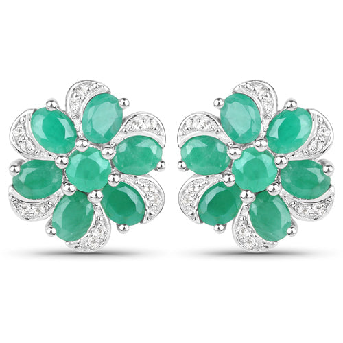 7.84 Carat Genuine Emerald and White Topaz .925 Sterling Silver 3 Piece Jewelry Set (Ring, Earrings, and Pendant w/ Chain)