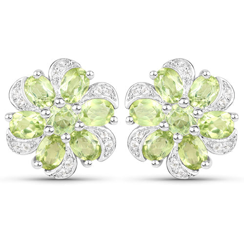8.04 Carat Genuine Peridot and White Topaz .925 Sterling Silver 3 Piece Jewelry Set (Ring, Earrings, and Pendant w/ Chain)