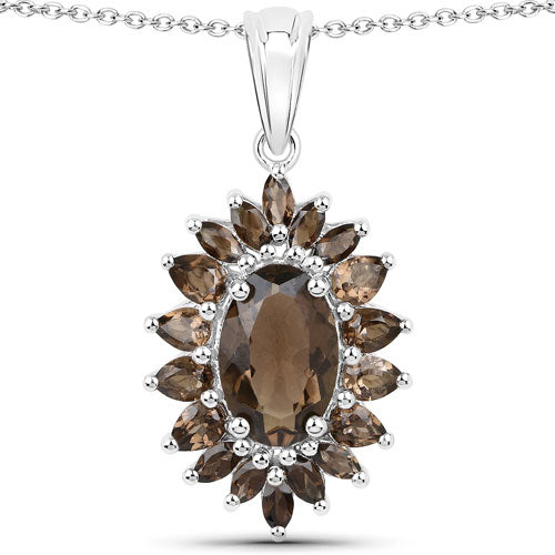 16.36 Carat Genuine Smoky Quartz .925 Sterling Silver 3 Piece Jewelry Set (Ring, Earrings, and Pendant w/ Chain)