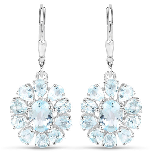 14.02 Carat Genuine Blue Topaz and White Topaz .925 Sterling Silver 3 Piece Jewelry Set (Ring, Earrings, and Pendant w/ Chain)