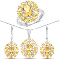 12.24 Carat Genuine Citrine and White Topaz .925 Sterling Silver 3 Piece Jewelry Set (Ring, Earrings, and Pendant w/ Chain)