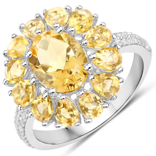 12.24 Carat Genuine Citrine and White Topaz .925 Sterling Silver 3 Piece Jewelry Set (Ring, Earrings, and Pendant w/ Chain)