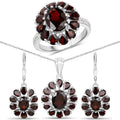 13.82 Carat Genuine Garnet and White Topaz .925 Sterling Silver 3 Piece Jewelry Set (Ring, Earrings, and Pendant w/ Chain)