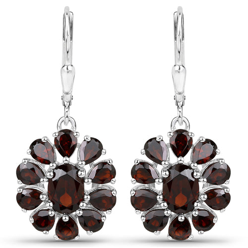 13.82 Carat Genuine Garnet and White Topaz .925 Sterling Silver 3 Piece Jewelry Set (Ring, Earrings, and Pendant w/ Chain)