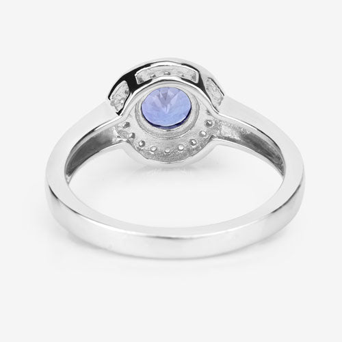 1.05 Carat Genuine Tanzanite and White Topaz .925 Sterling Silver Ring