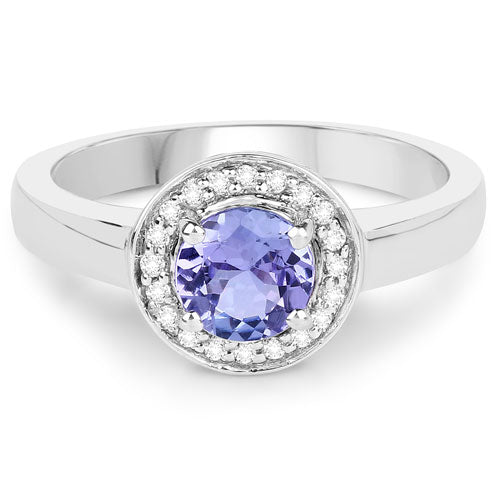1.05 Carat Genuine Tanzanite and White Topaz .925 Sterling Silver Ring