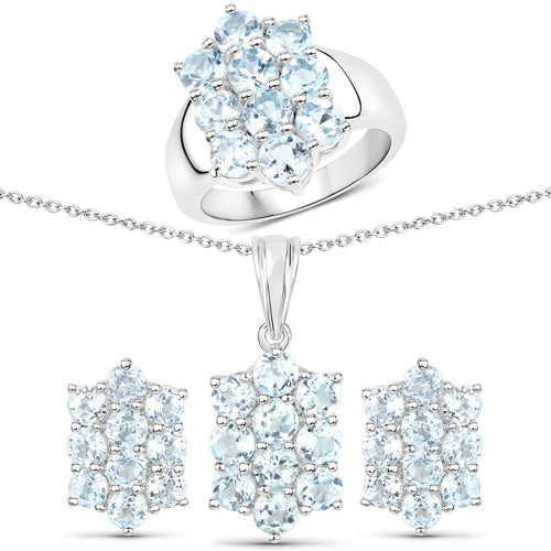8.80 Carat Genuine Blue Topaz .925 Sterling Silver 3 Piece Jewelry Set (Ring, Earrings, and Pendant w/ Chain)