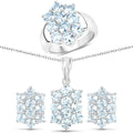 8.80 Carat Genuine Blue Topaz .925 Sterling Silver 3 Piece Jewelry Set (Ring, Earrings, and Pendant w/ Chain)