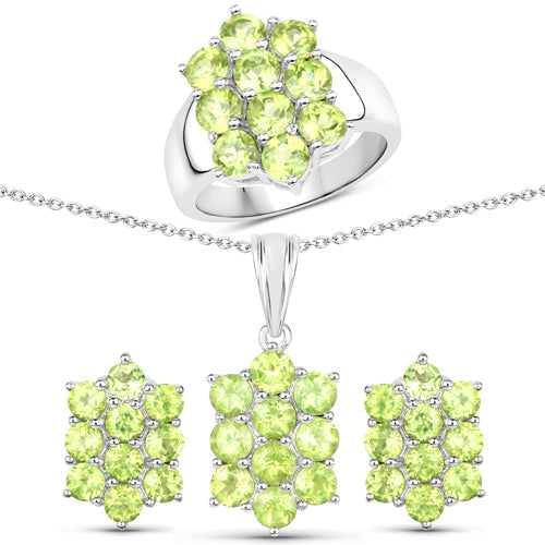6.80 Carat Genuine Peridot .925 Sterling Silver 3 Piece Jewelry Set (Ring, Earrings, and Pendant w/ Chain)