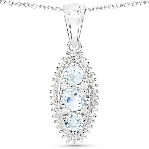 4.50 Carat Genuine Blue Topaz and White Topaz .925 Sterling Silver 3 Piece Jewelry Set (Ring, Earrings, and Pendant w/ Chain)