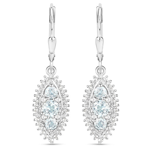 4.50 Carat Genuine Blue Topaz and White Topaz .925 Sterling Silver 3 Piece Jewelry Set (Ring, Earrings, and Pendant w/ Chain)