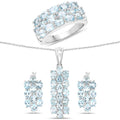9.88 Carat Genuine Blue Topaz .925 Sterling Silver 3 Piece Jewelry Set (Ring, Earrings, and Pendant w/ Chain)