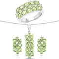 8.84 Carat Genuine Peridot .925 Sterling Silver 3 Piece Jewelry Set (Ring, Earrings, and Pendant w/ Chain)