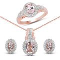2.28 Carat Genuine Morganite and White Topaz .925 Sterling Silver 3 Piece Jewelry Set (Ring, Earrings, and Pendant w/ Chain)