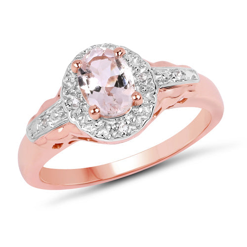 2.28 Carat Genuine Morganite and White Topaz .925 Sterling Silver 3 Piece Jewelry Set (Ring, Earrings, and Pendant w/ Chain)