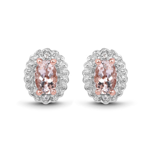 2.28 Carat Genuine Morganite and White Topaz .925 Sterling Silver 3 Piece Jewelry Set (Ring, Earrings, and Pendant w/ Chain)