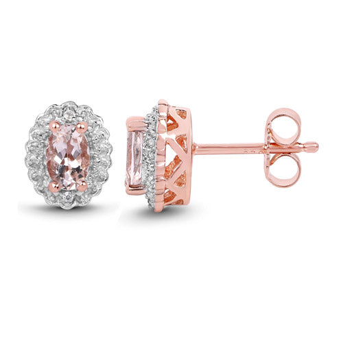 2.28 Carat Genuine Morganite and White Topaz .925 Sterling Silver 3 Piece Jewelry Set (Ring, Earrings, and Pendant w/ Chain)