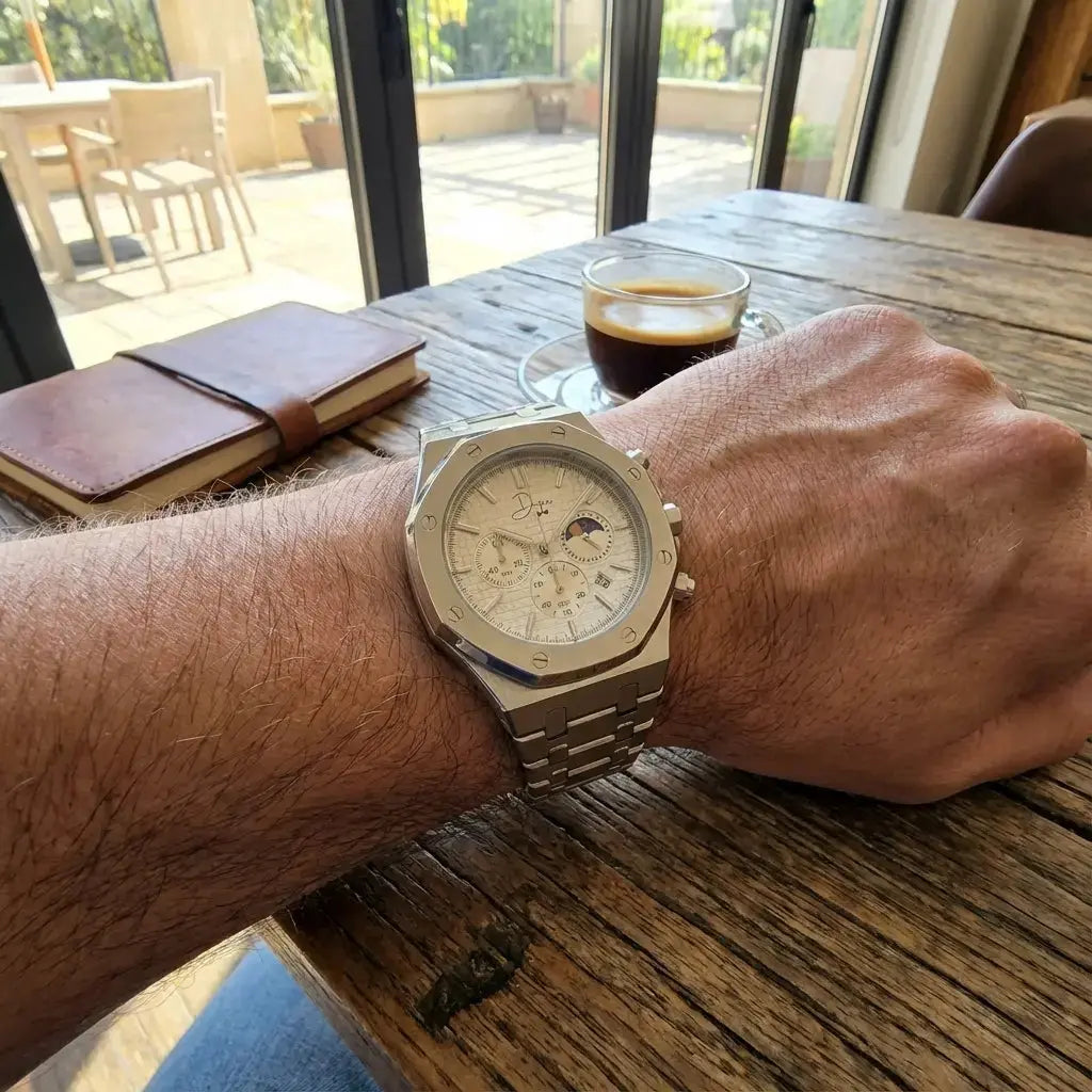 Silver Stainless Steel Watch – ChronoLunar White Dial by Dapper Watches
