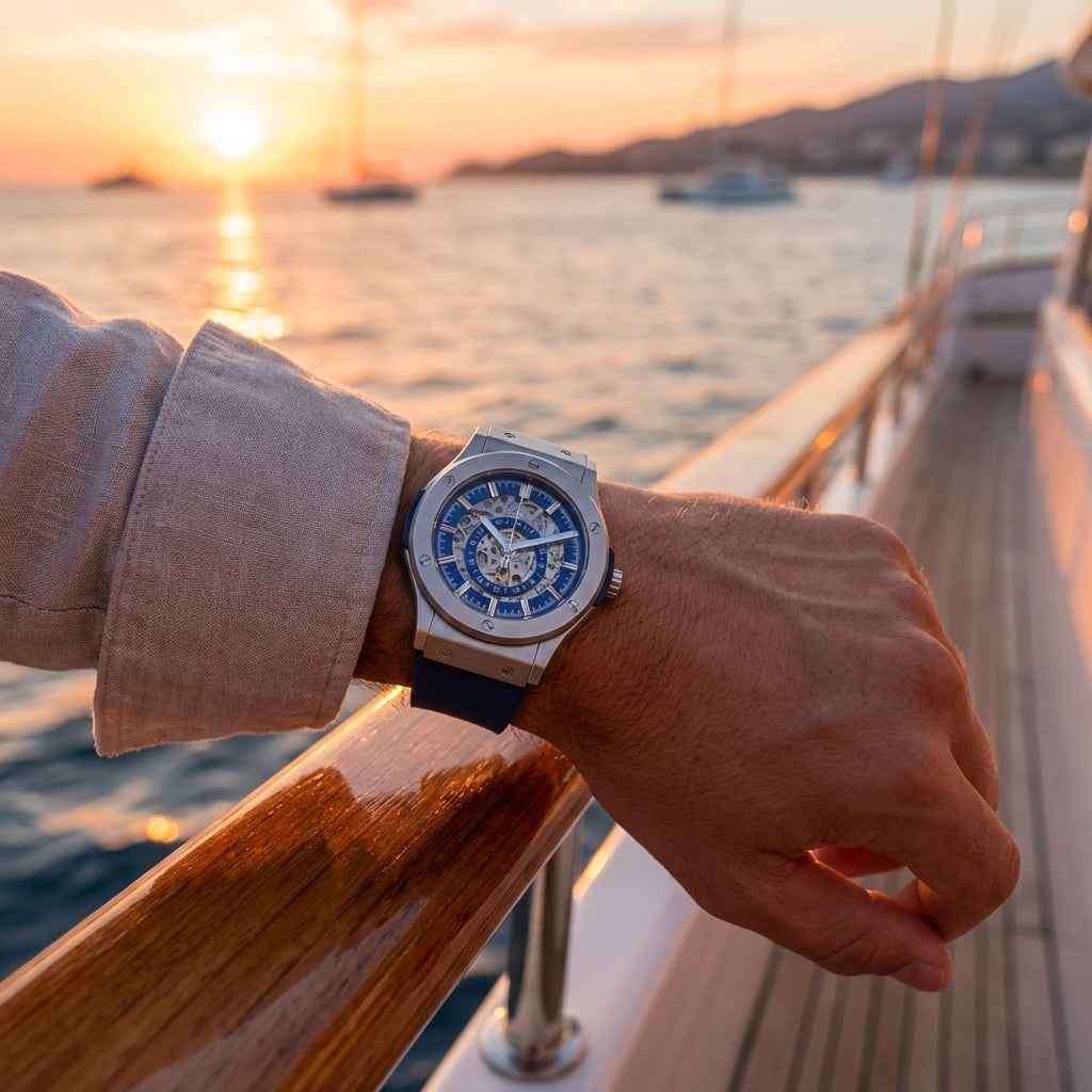 Stainless Steel Skeleton Watch - The 199 Blue by Dapper Watches