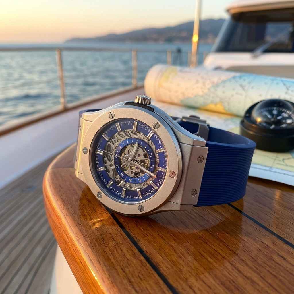 Stainless Steel Skeleton Watch - The 199 Blue by Dapper Watches