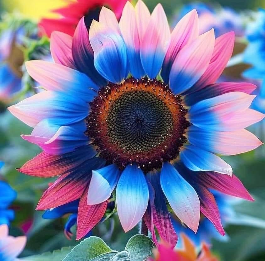 50 Twin-Blossom Blue Over Pink Sunflower Seeds - Rare Bicolor Blooms - Heirloom Pollinator Flower - Easy to Grow