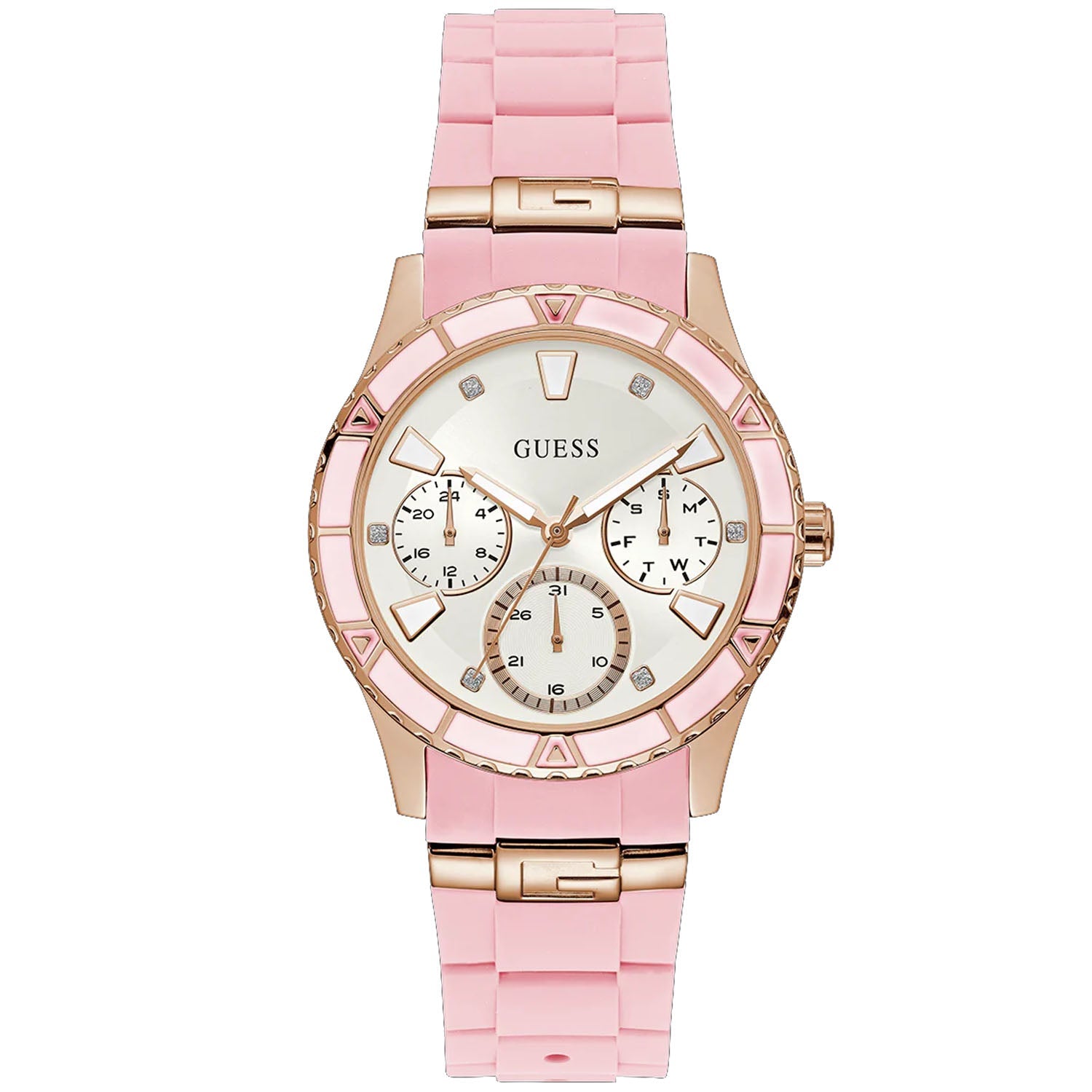 Guess Women's Pink Rose Gold Tone Multi-function